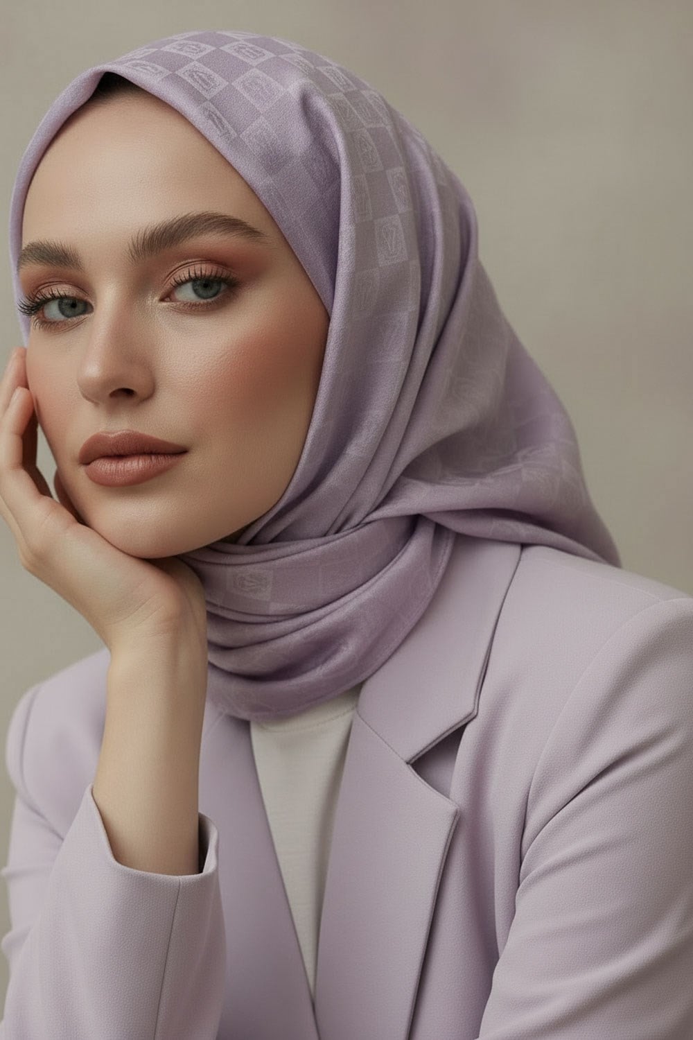 %57 İpek %43 Pamuk Jakarlı Monogram Eşarp 92X92