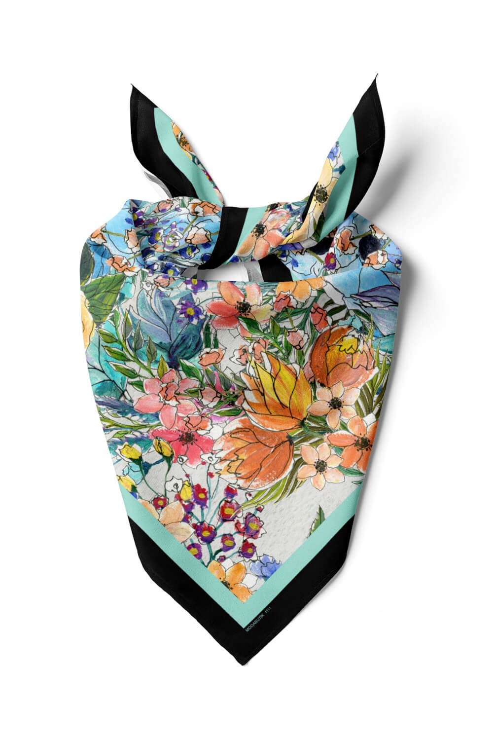 Violla F43 Kadın Su Yeşili Siyah Jardin Desenli 50x50 Bandana HYL DG01111-22
