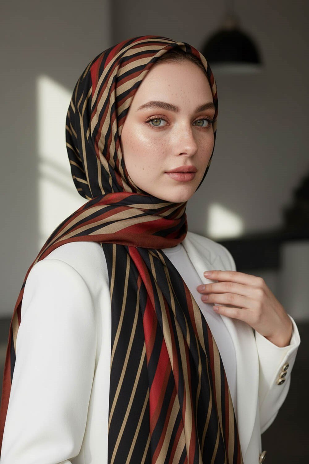 KREP ÇİZGİ DESENLİ BORDO RENKLİ 75X195 KIRIŞMAZ ŞAL