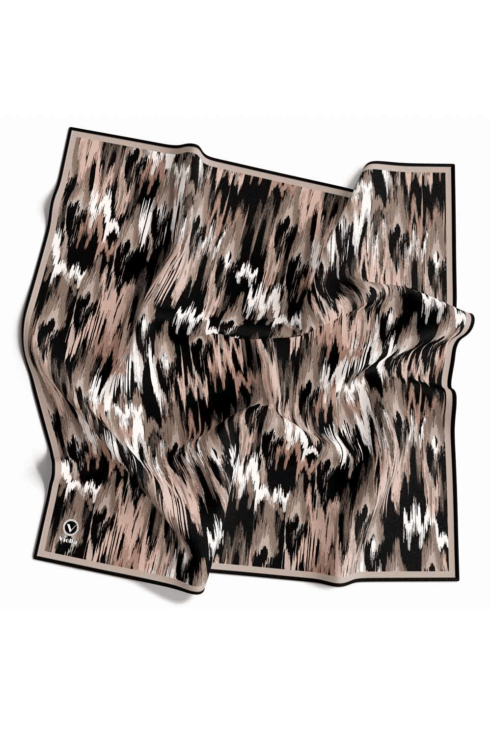 Twill Fırça Desenli Bej Renkli 90x90 Eşarp (İpek İçermez) Kenar Dikiş Şekli El Dikişli