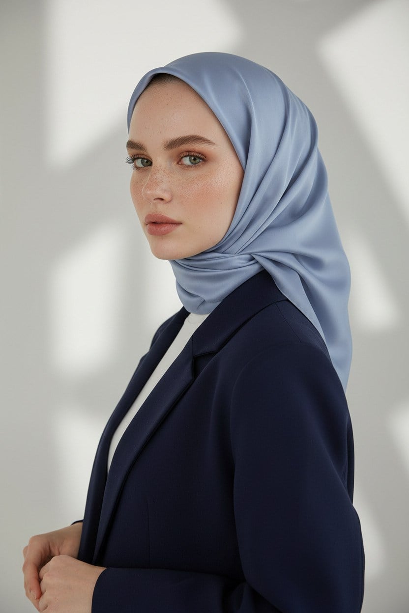 Viskon Twill İpek Az Hatalı Mavi Renkli 90x90 Düz Eşarp Dikim Şekli : El Dikişi