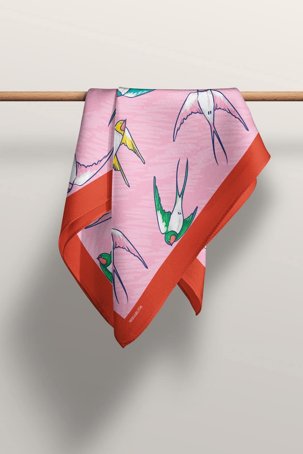 Violla B45 Kadın Kuş Desenli Bandana 50x50 Pembe DG0410-22