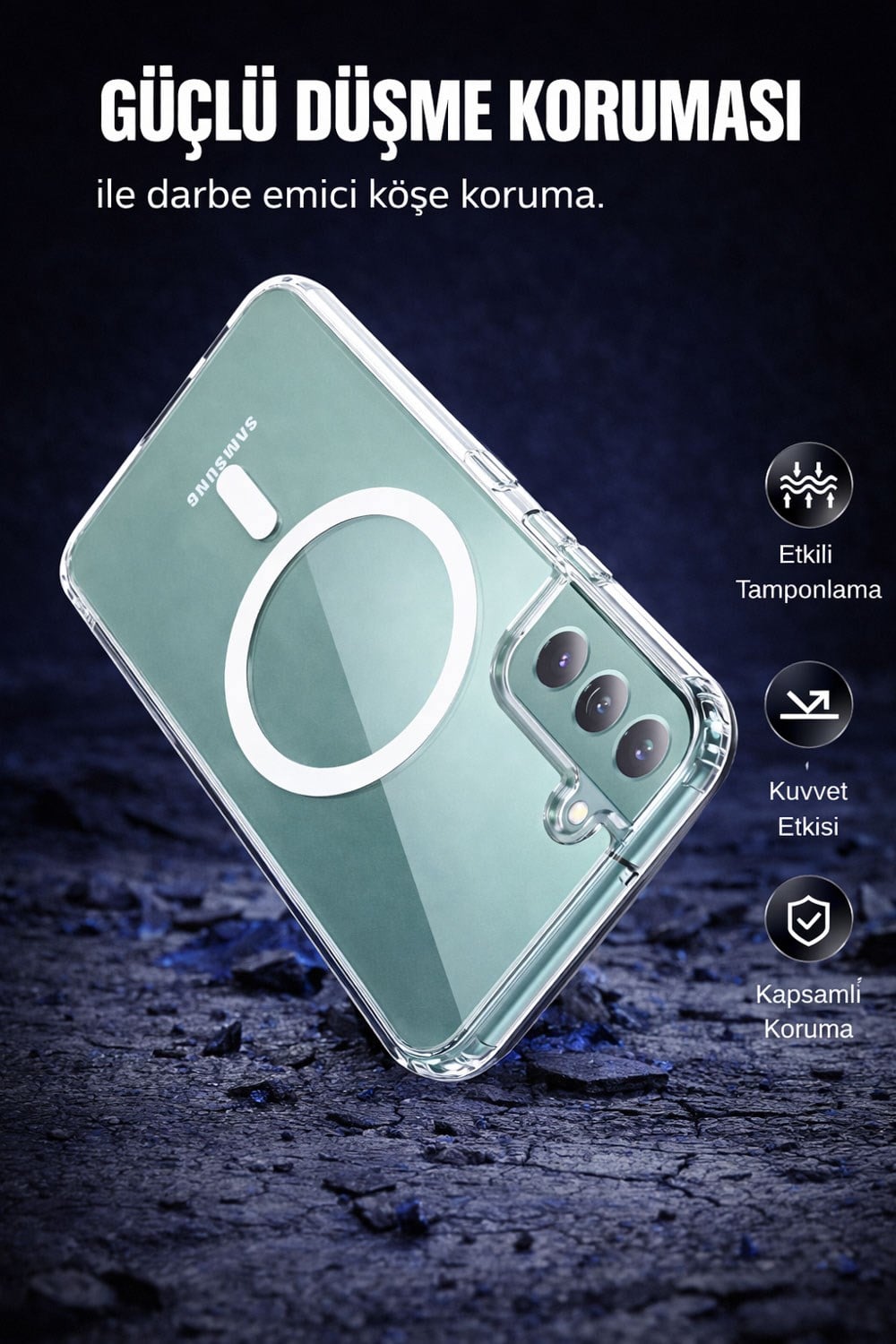 Samsung Galaxy S22 Plus Uyumlu Kamera Korumalı Magsafe Wireless Şarj Özellikli Lüks Şeffaf Silikon Telefon Kılıfı