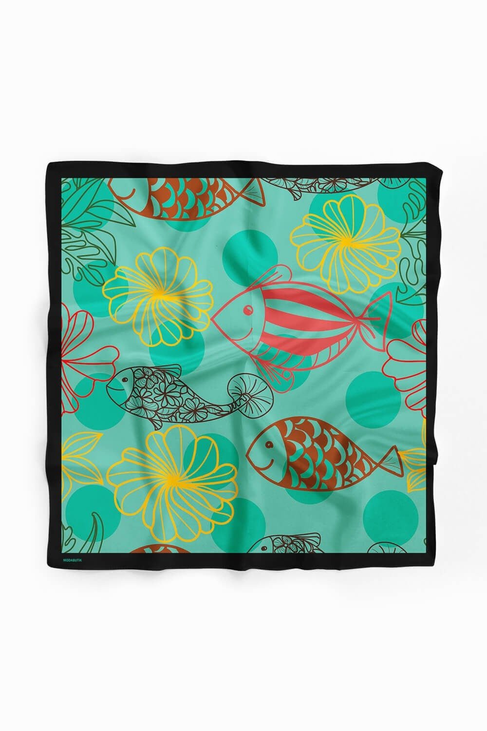 Y39 Kadın Balık Desenli Bandana 50x50 Yeşil DG0184-22