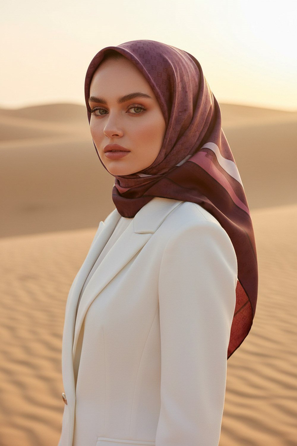 %100 Twill İpek Degrade Desenli Şarabi - Gül Kurusu Renkli 90x90 Eşarp Dikim Şekli : El Dikişi