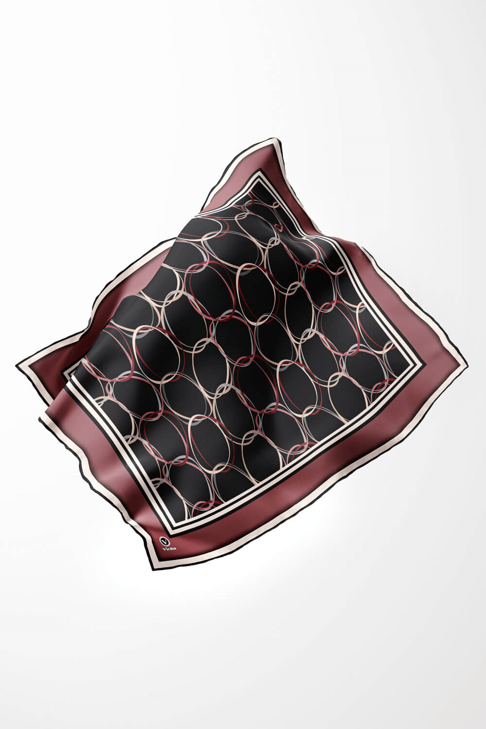 Twill Halka Desenli Gül Kurusu Renkli 90x90 Eşarp (İpek İçermez) Kenar Dikiş Şekli El Dikişli
