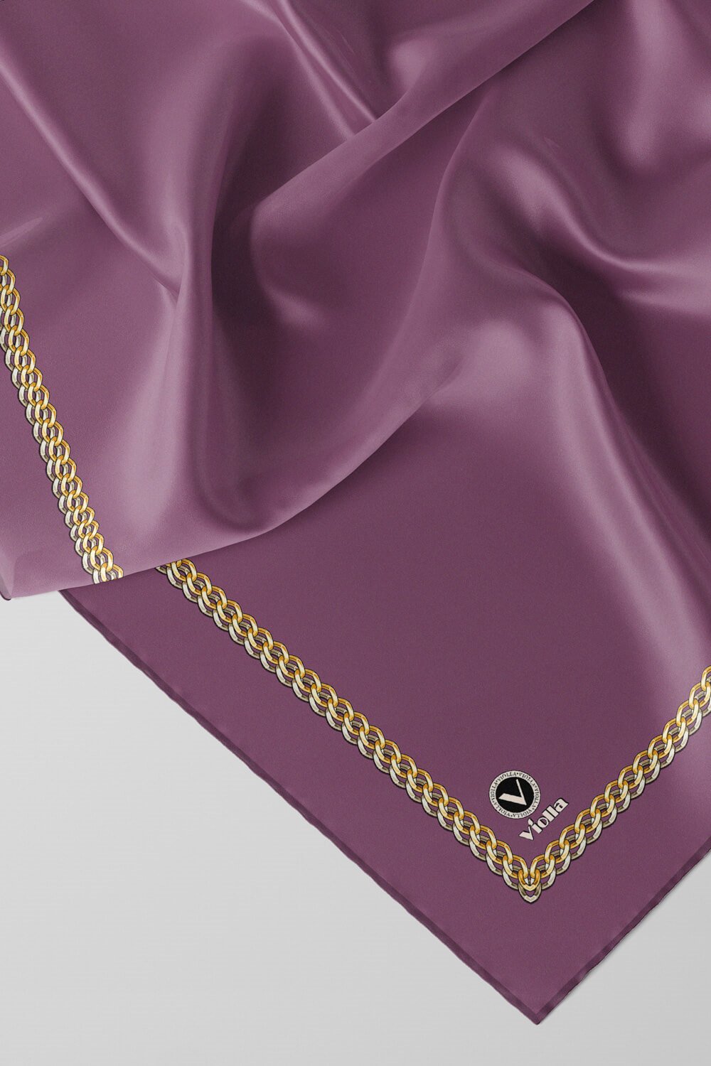 Twill Kenar Motifi Zincir Desenli Düz Lila Renkli 90x90 Dikim Şekli : El Dikişi Eşarp (İpek İçermez)