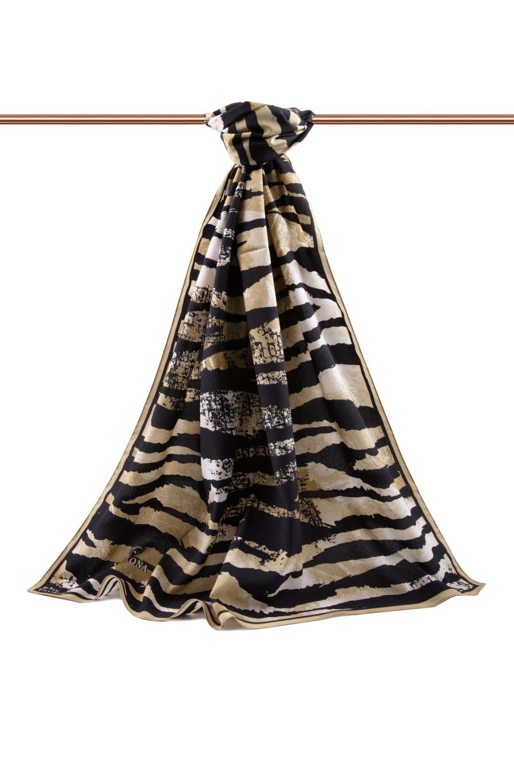 KREP ZEBRA DESENLİ BEJ - SİYAH RENKLİ 75X195 KIRIŞMAZ ŞAL