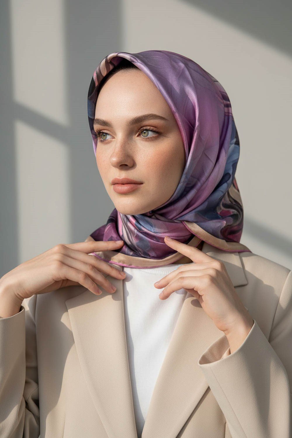%100 Twill İpek Dumanlı Çiçek Desenli Pembe Renkli 90x90 Eşarp Kenar Dikiş Şekli El Dikişli