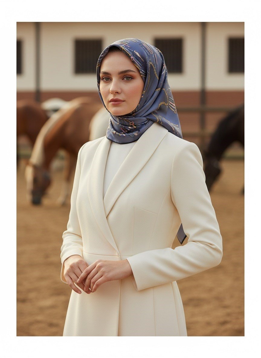 %100 Twill İpek Zincir Desenli Füme Renkli 90x90 Eşarp Dikim Şekli : El Dikişi