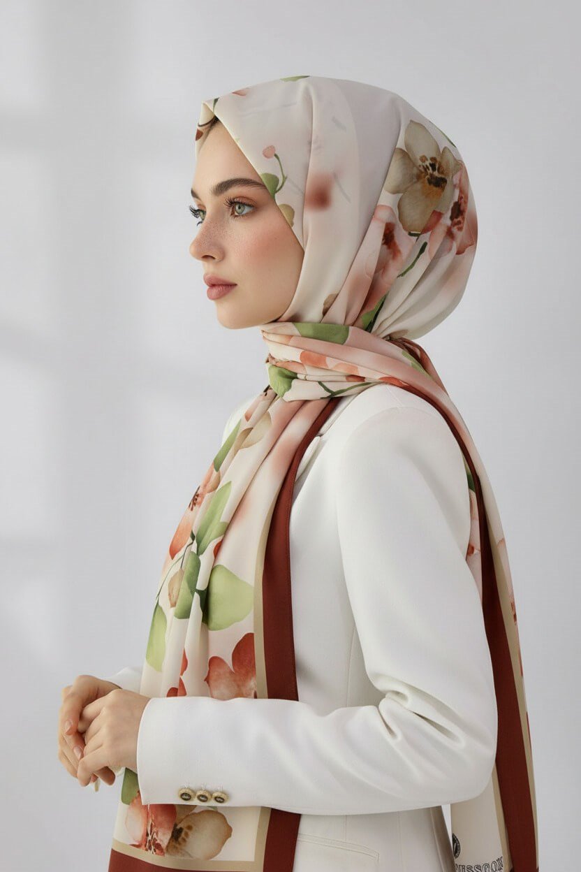 KREP ÇİÇEK DESENLİ BORDO RENKLİ 75X195 KIRIŞMAZ ŞAL