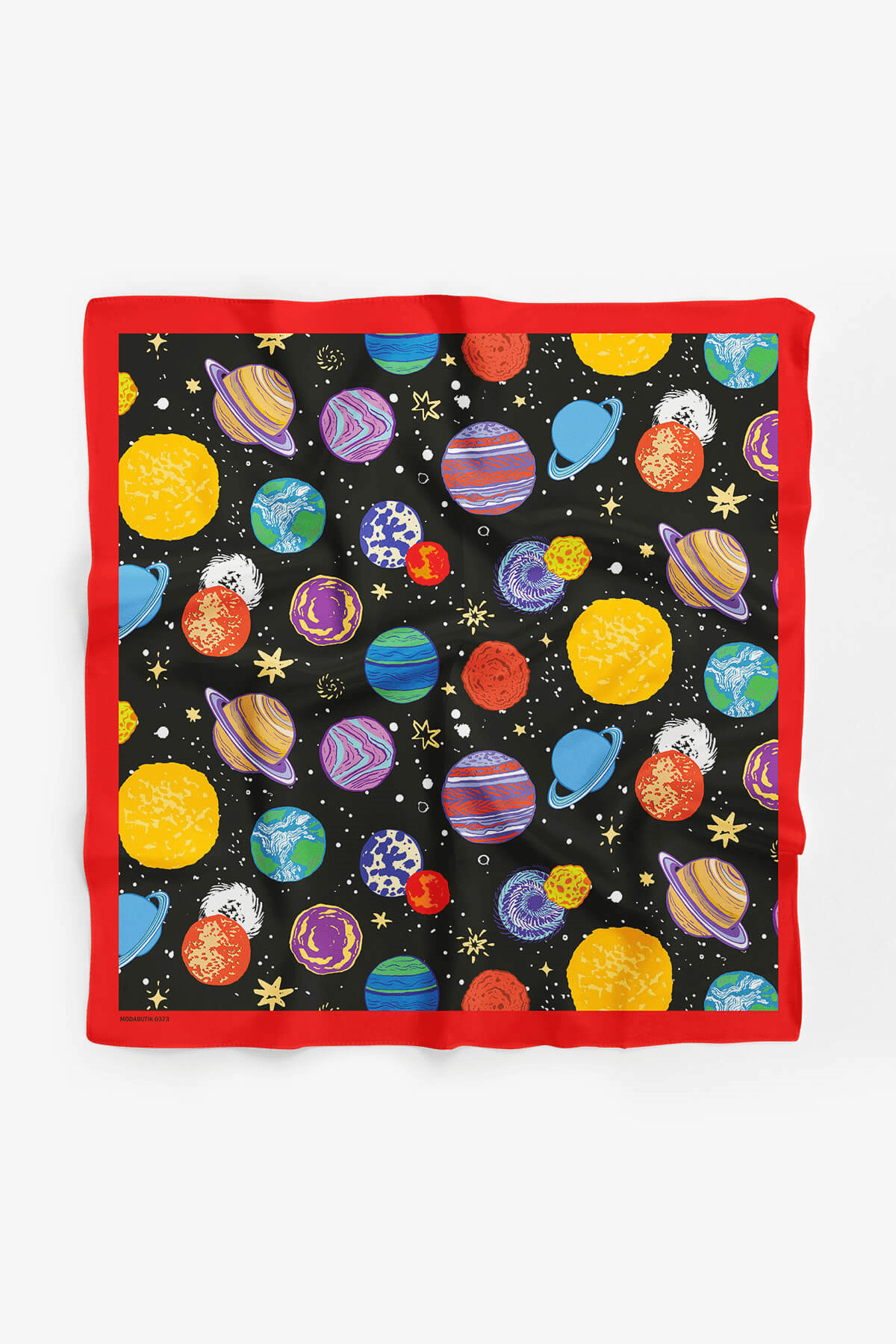 B104 Kadın Gezegen Desenli Bandana Siyah Sarı Mavi DG0373-22 Snz
