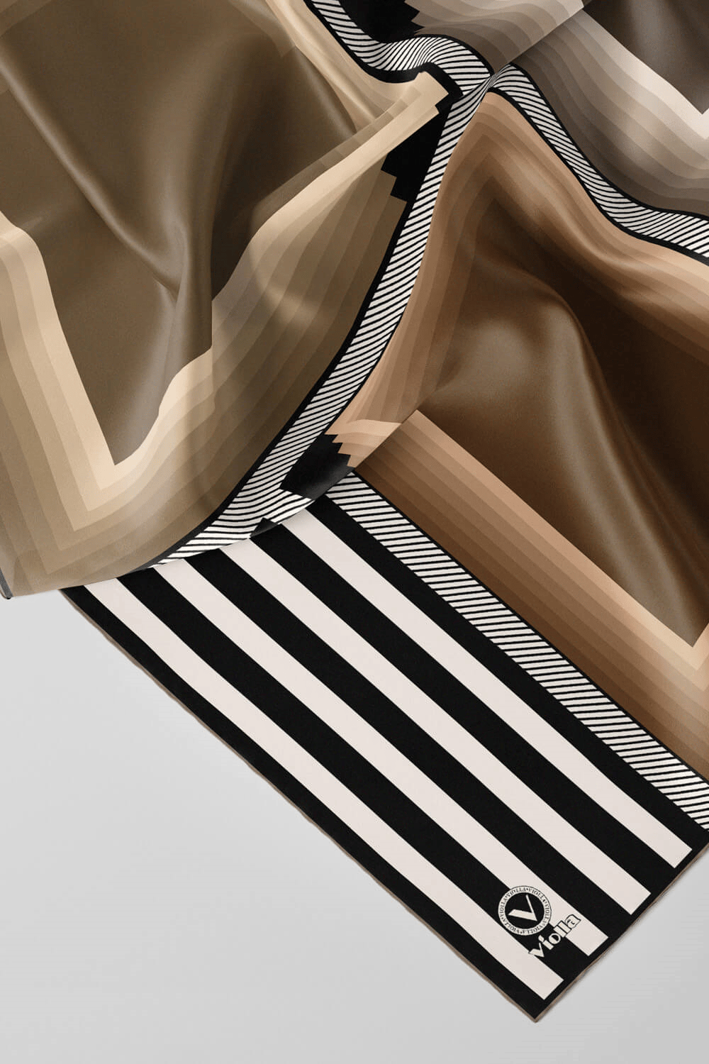 Twill Geometrik Desenli Bej Renkli 90x90 Eşarp (İpek İçermez) Kenar Dikiş Şekli El Dikişli