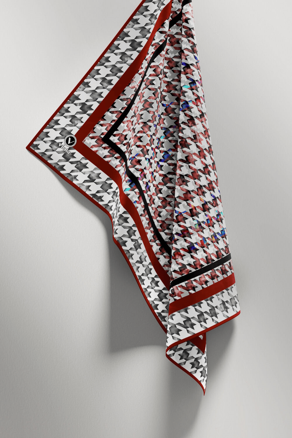 Twill Kazayağı Desenli Bordo Renkli 90x90 Eşarp (İpek İçermez) Kenar Dikiş Şekli El Dikişli