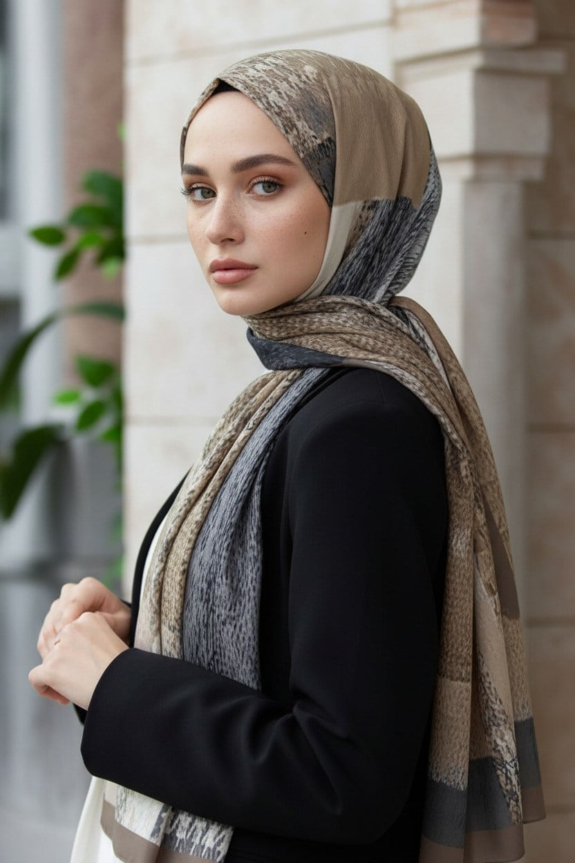KREP KAZAYAĞI DESENLİ BEJ RENKLİ 75X195 KIRIŞMAZ ŞAL
