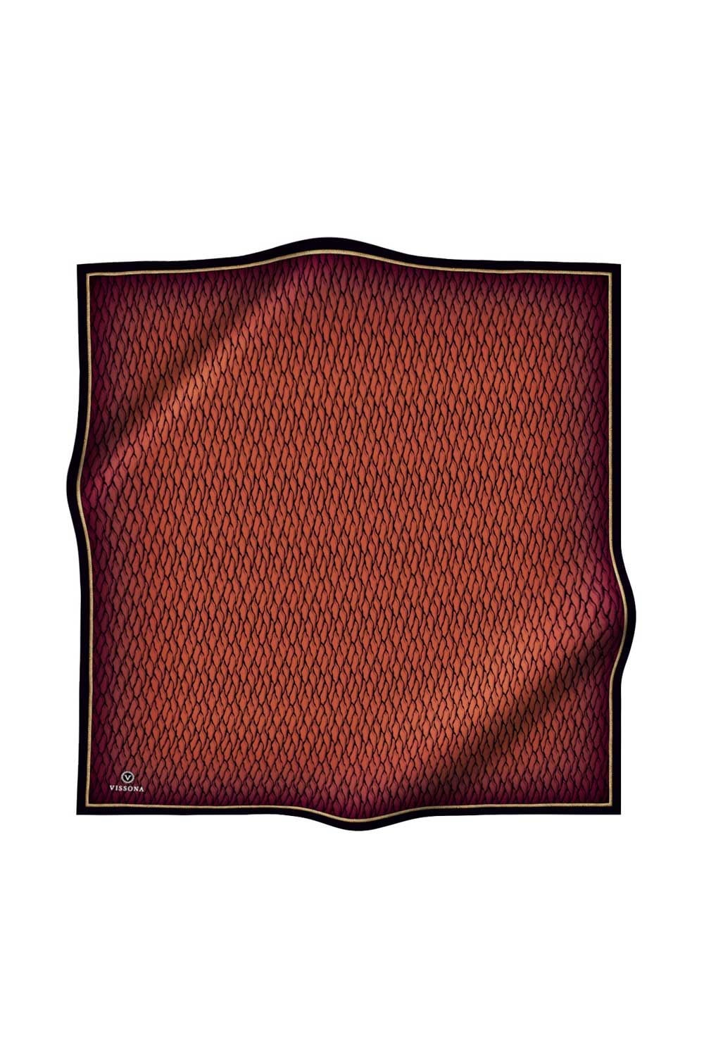 %100 Twill İpek File Desenli Taba - Siyah Renkli 90x90 Eşarp Dikim Şekli : El Dikişi