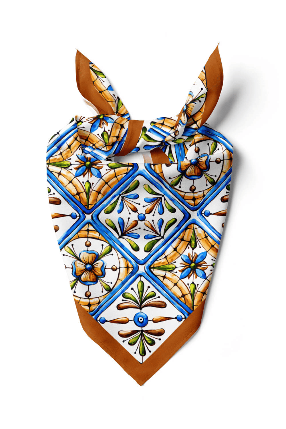 E29 Kadın Kareli Desenli Bandana 50x50 Mavi Sarı DG0338-22