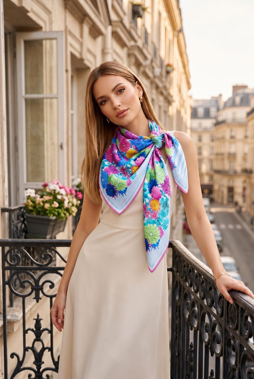 %100 İpek Kadın Desenli Bandana 80x80
