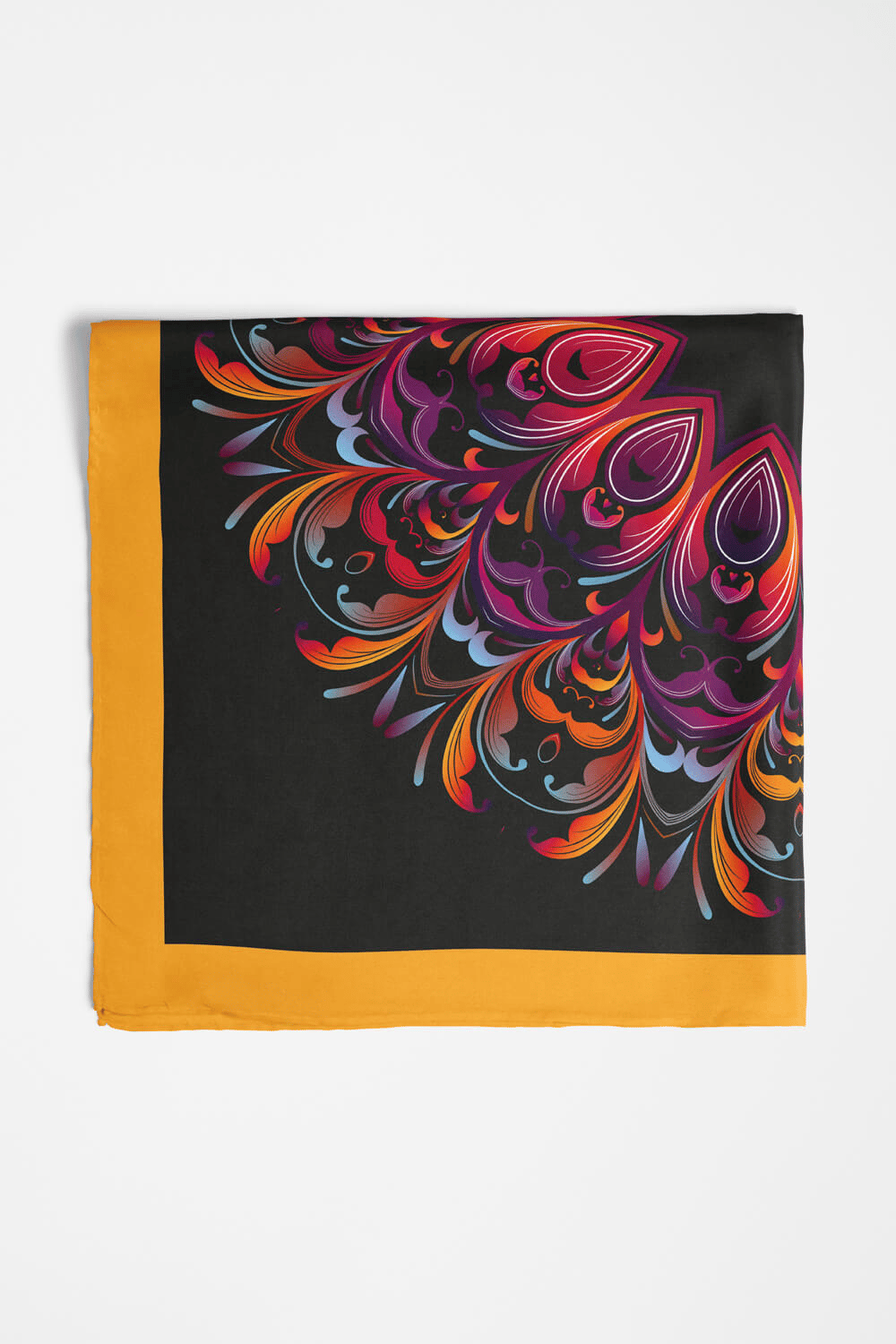 Z35 Kadın Egzotik Desenli Bandana 50x50 Sarı Mor DG0309-22