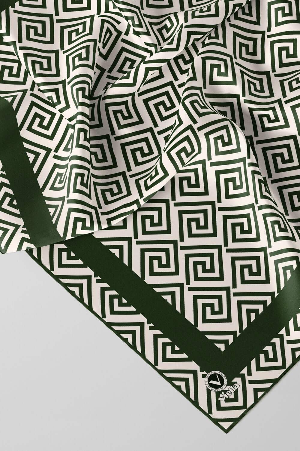 Twill Minimalist Desenli Zümrüt Yeşili Renkli 90x90 Eşarp (İpek İçermez) Kenar Dikiş Şekli El Dikişli