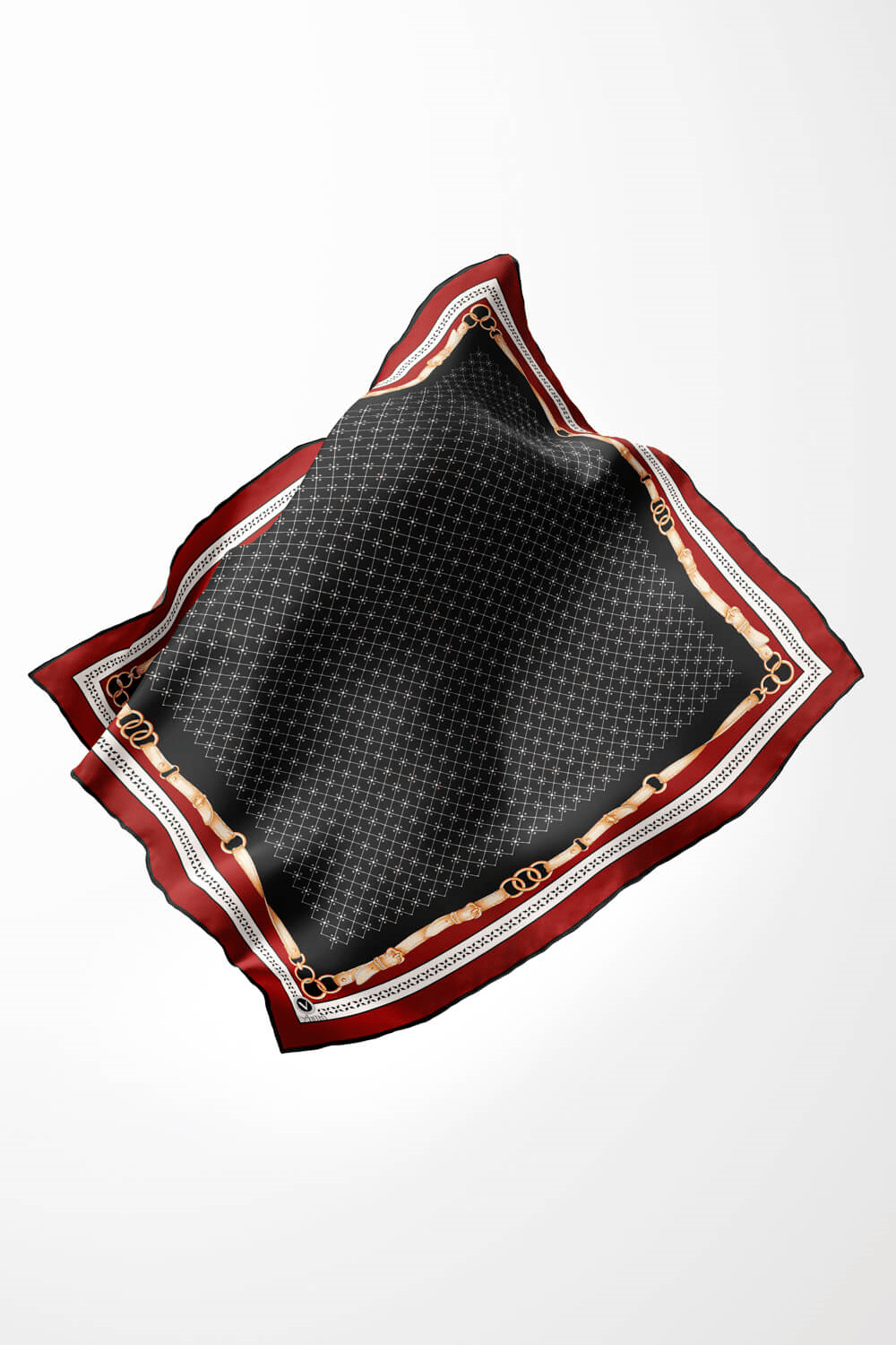 Twill Kemerli ve Çıtır Motifli Desenli Bordo Renkli 90x90 Eşarp (İpek İçermez) Dikim Şekli : El Dikişi