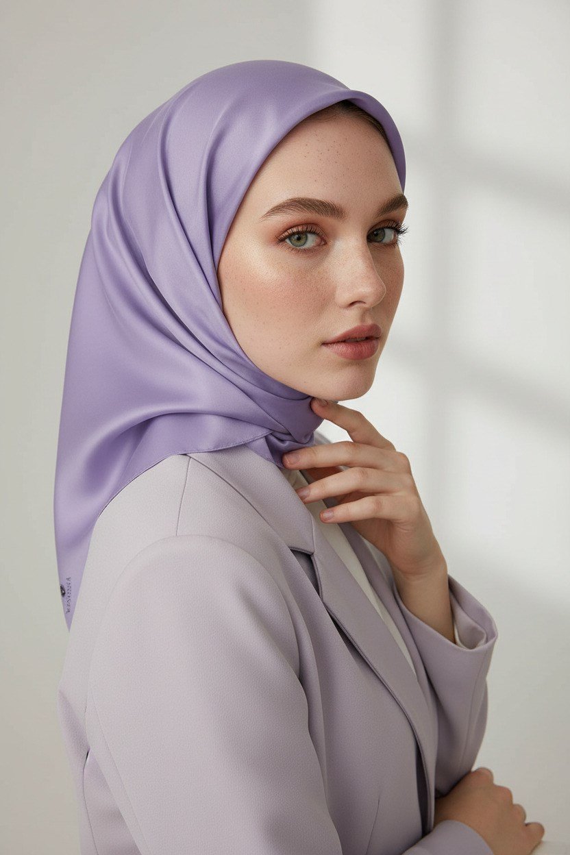 Viskon Twill İpek Eşarp 90x90 Kirli Lila Düz Renk Az Hatalı El Dikişli Kadın Eşarp