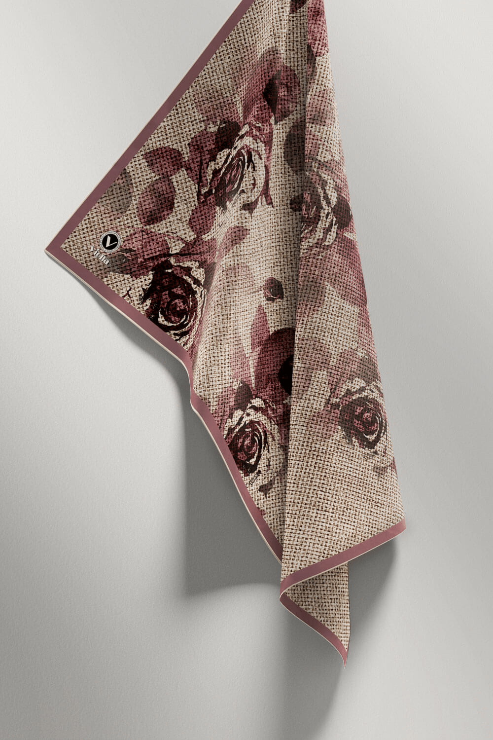 Twill Gül Desenli Pudra Renkli 90x90 Eşarp (İpek İçermez) Kenar Dikiş Şekli El Dikişli