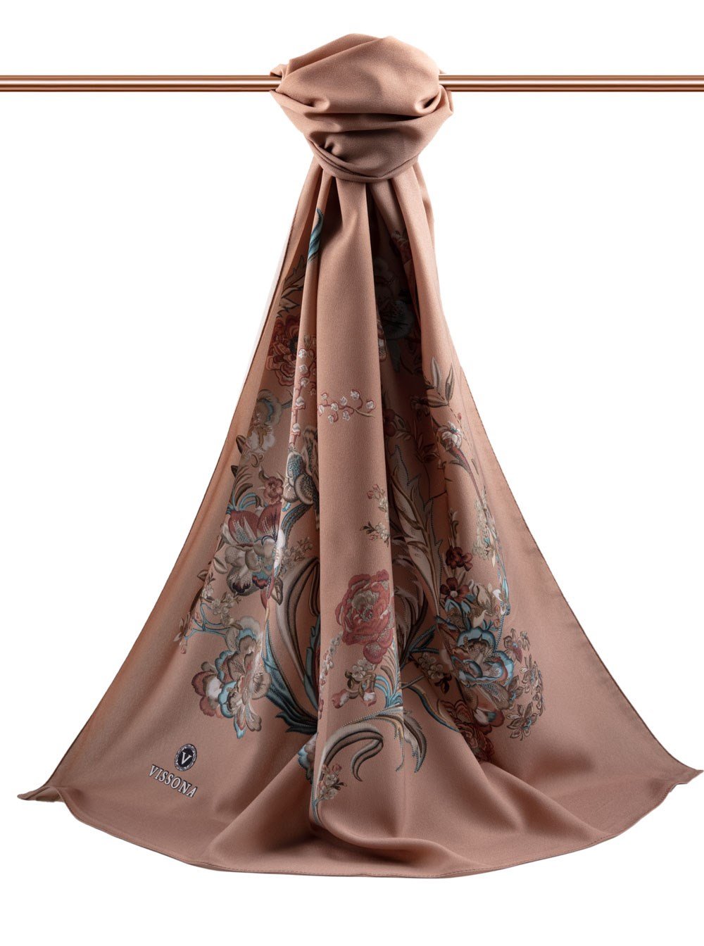 KREP NAKIŞ ÇİÇEK DESENLİ BAKIR RENKLİ 75X195 KIRIŞMAZ ŞAL