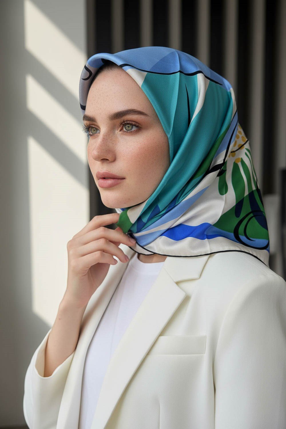 %100 Twill İpek Çiçek Desenli Saks - Zümrüt Yeşili Renkli 90x90 Eşarp Dikim Şekli : El Dikişi