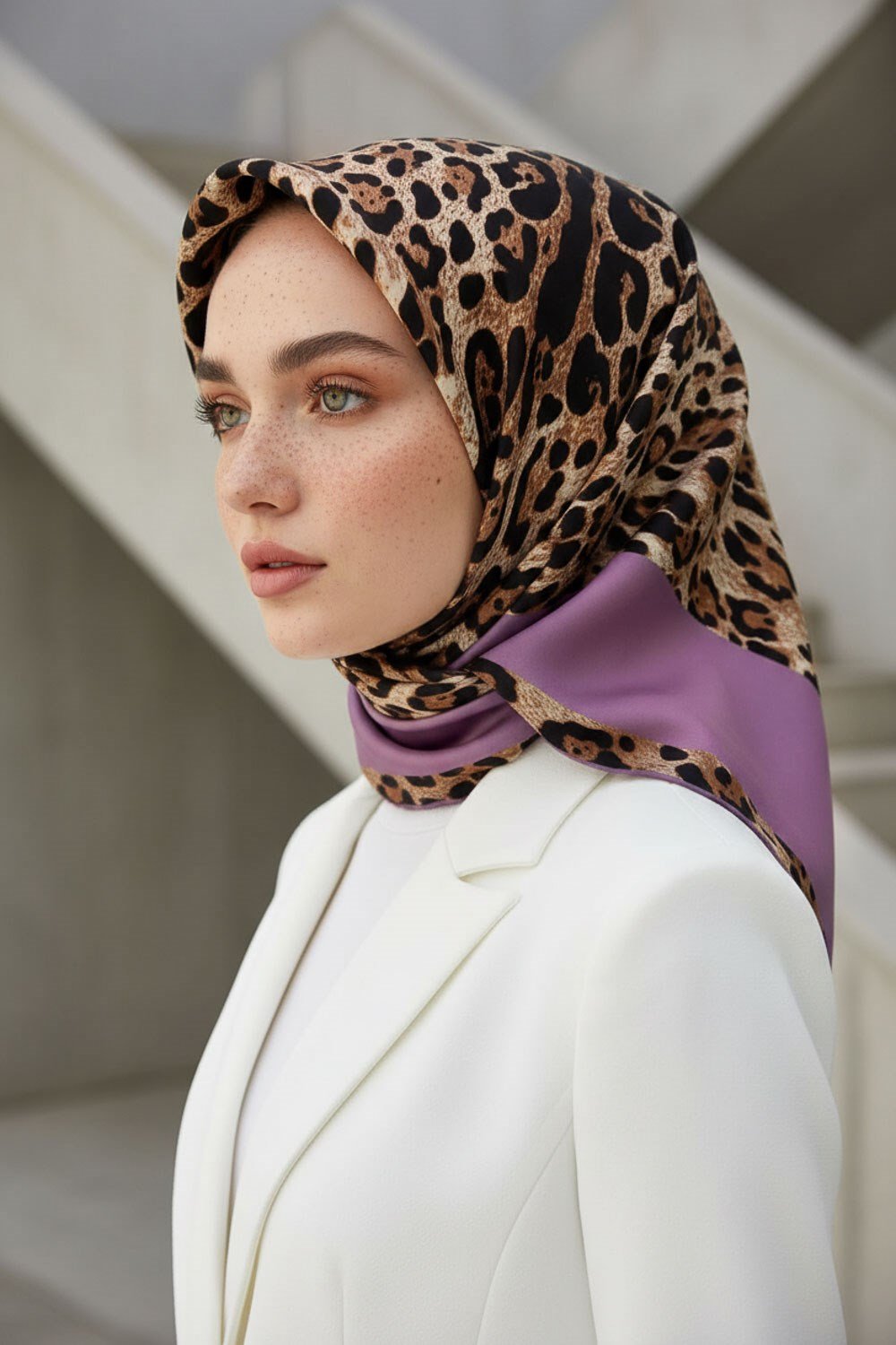 %100 Twill İpek Leopar Desenli Sirke Renkli 90x90 Eşarp Dikim Şekli : El Dikişi