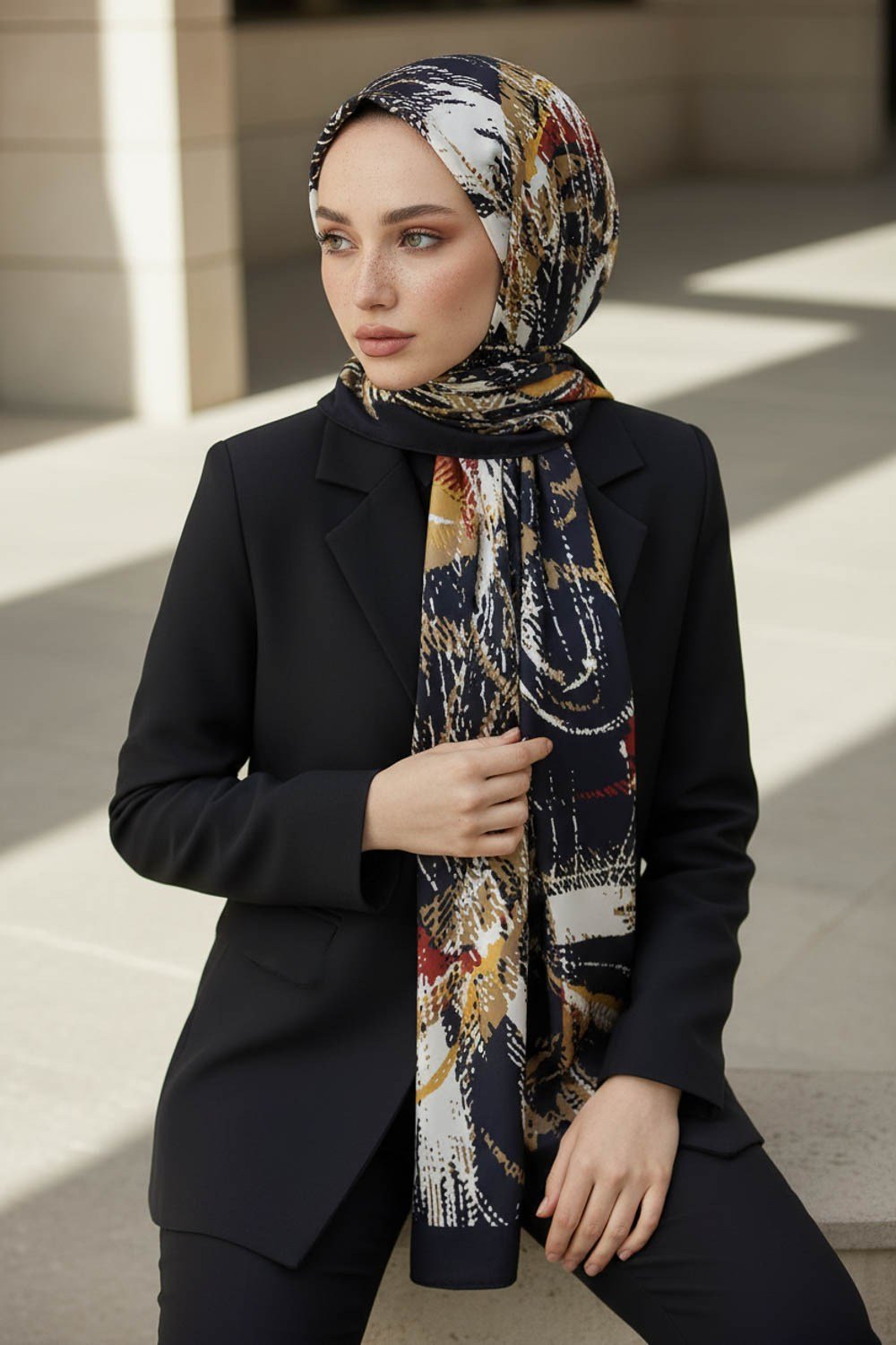 KREP DEGRADELİ ÇİZGİ DESENLİ BORDO RENKLİ 75X195 KIRIŞMAZ ŞAL