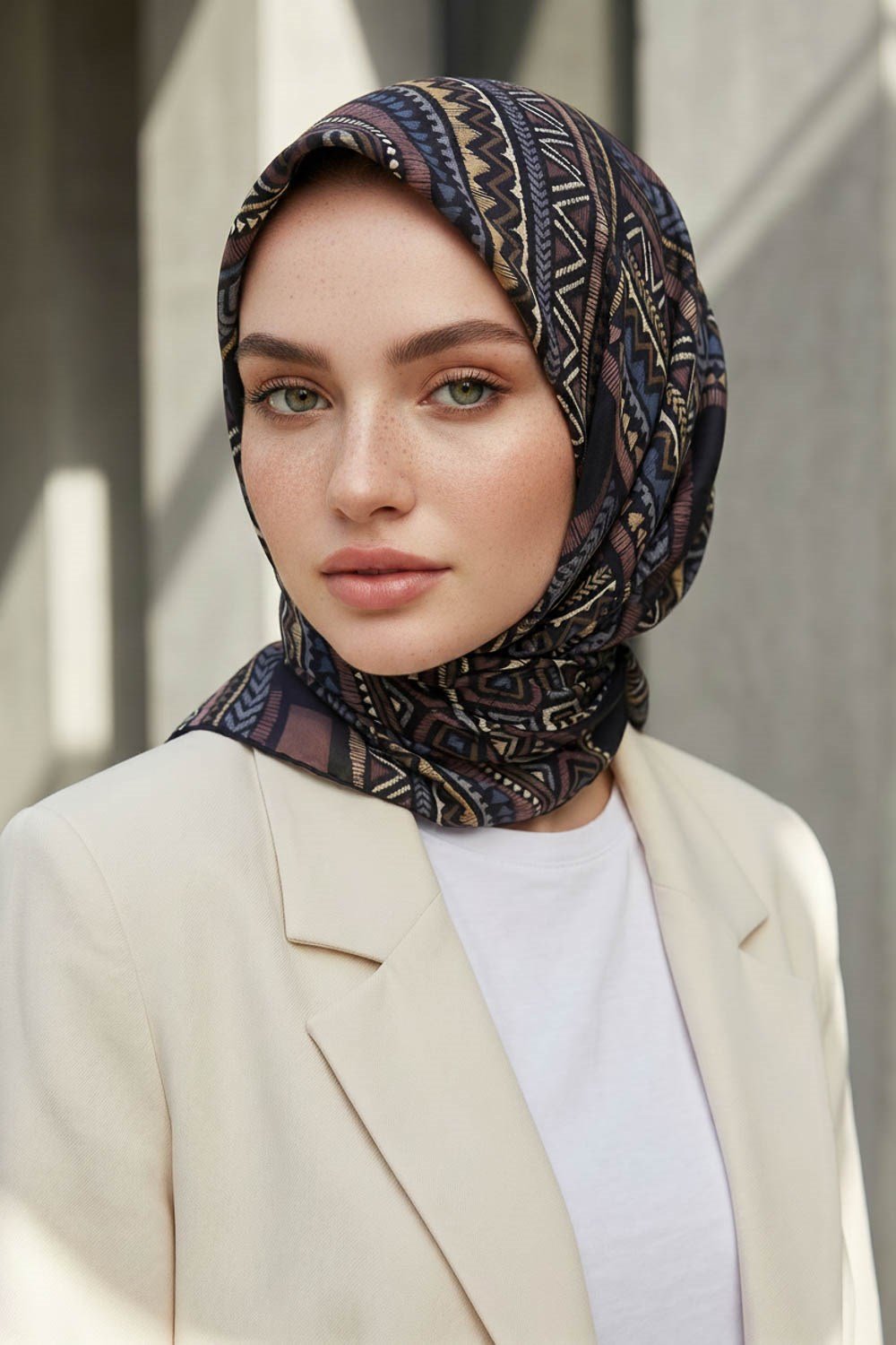 %100 Twill İpek Etnik Desenli Gül Kurusu - Siyah Renkli 90x90 Eşarp Dikim Şekli : El Dikişi