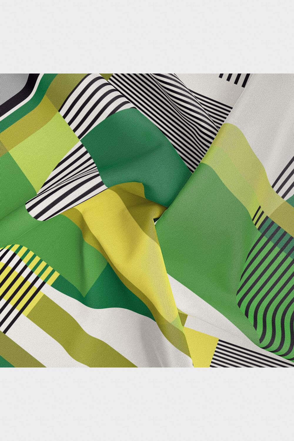 100% Twill İpek Geometrik Desenli Haki - Zümrüt Yeşili Renkli 90x90 Dikim Şekli : El Dikişi Eşarp