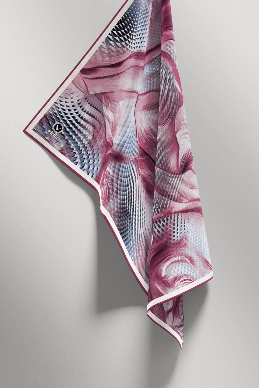 Twill Geometrik Ve Dalga Desenli Pembe Renkli 90x90 Eşarp (İpek İçermez) Dikim Şekli : El Dikişi