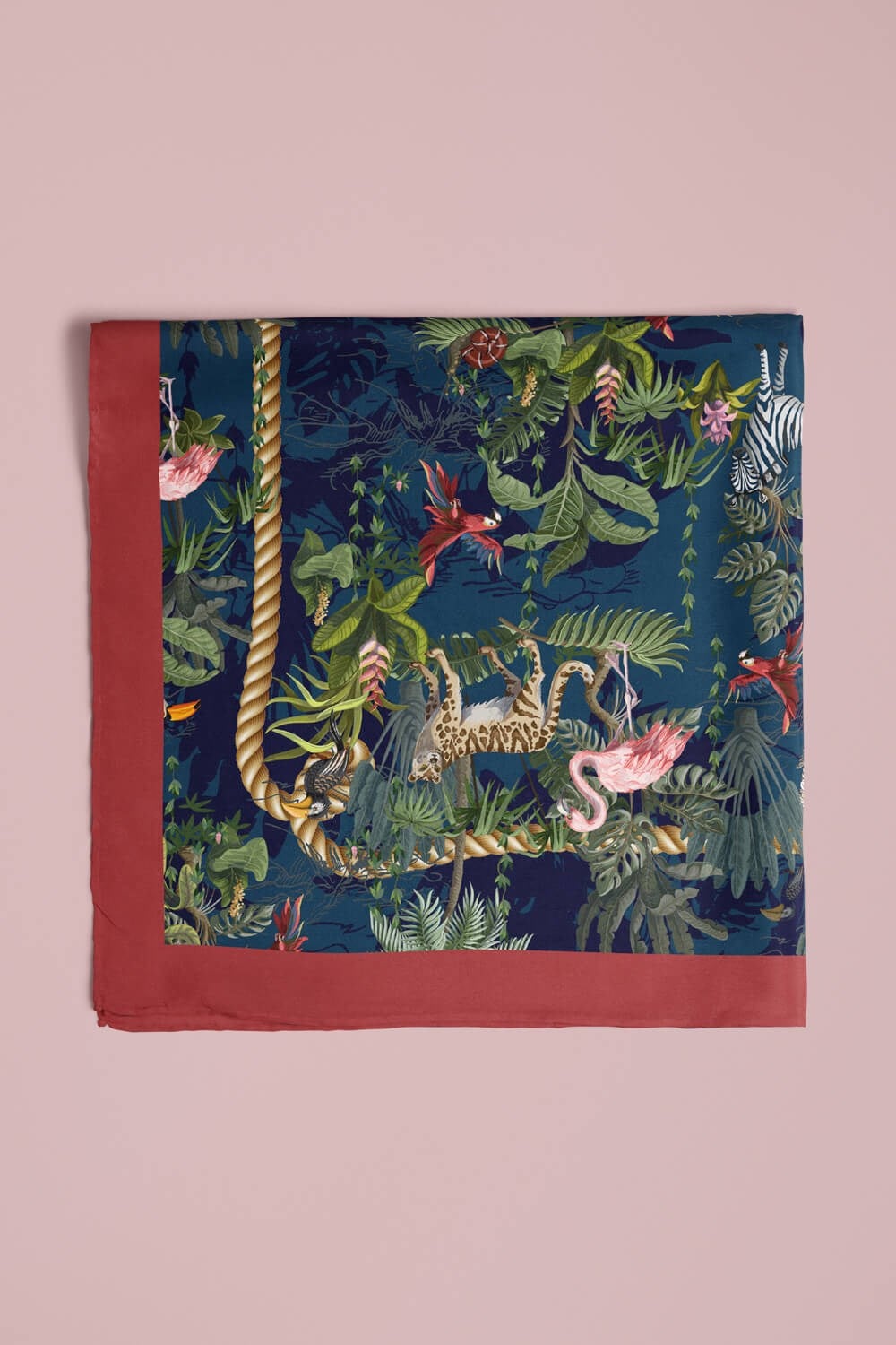 Violla Kadın Lacivert Yeşil Flamingo Desenli 50x50 Bandana HYL DG01131-22