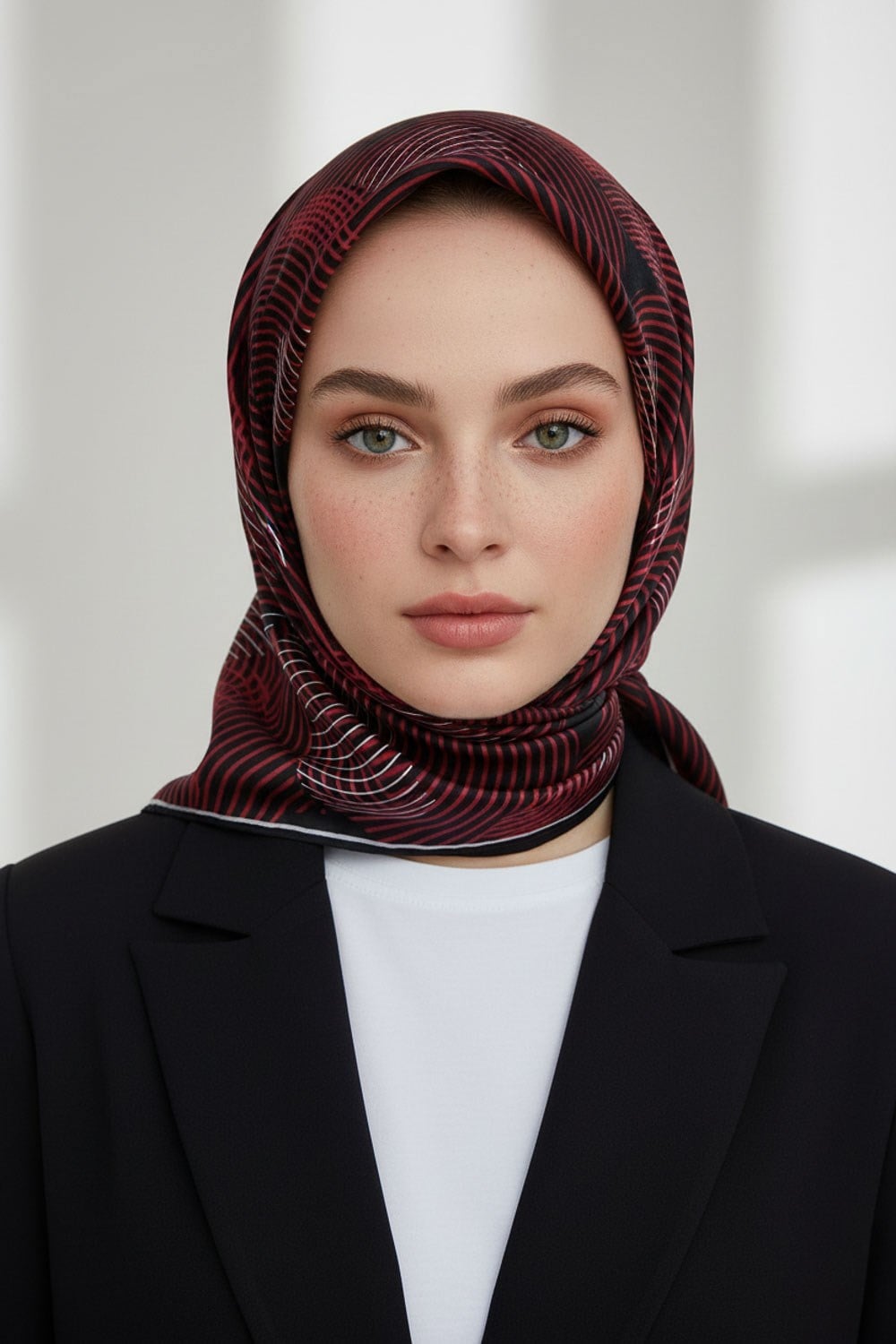 %100 Twill İpek Çizgili Çiçek Desenli Siyah - Bordo Renkli 90x90 Eşarp Dikim Şekli : El Dikişi