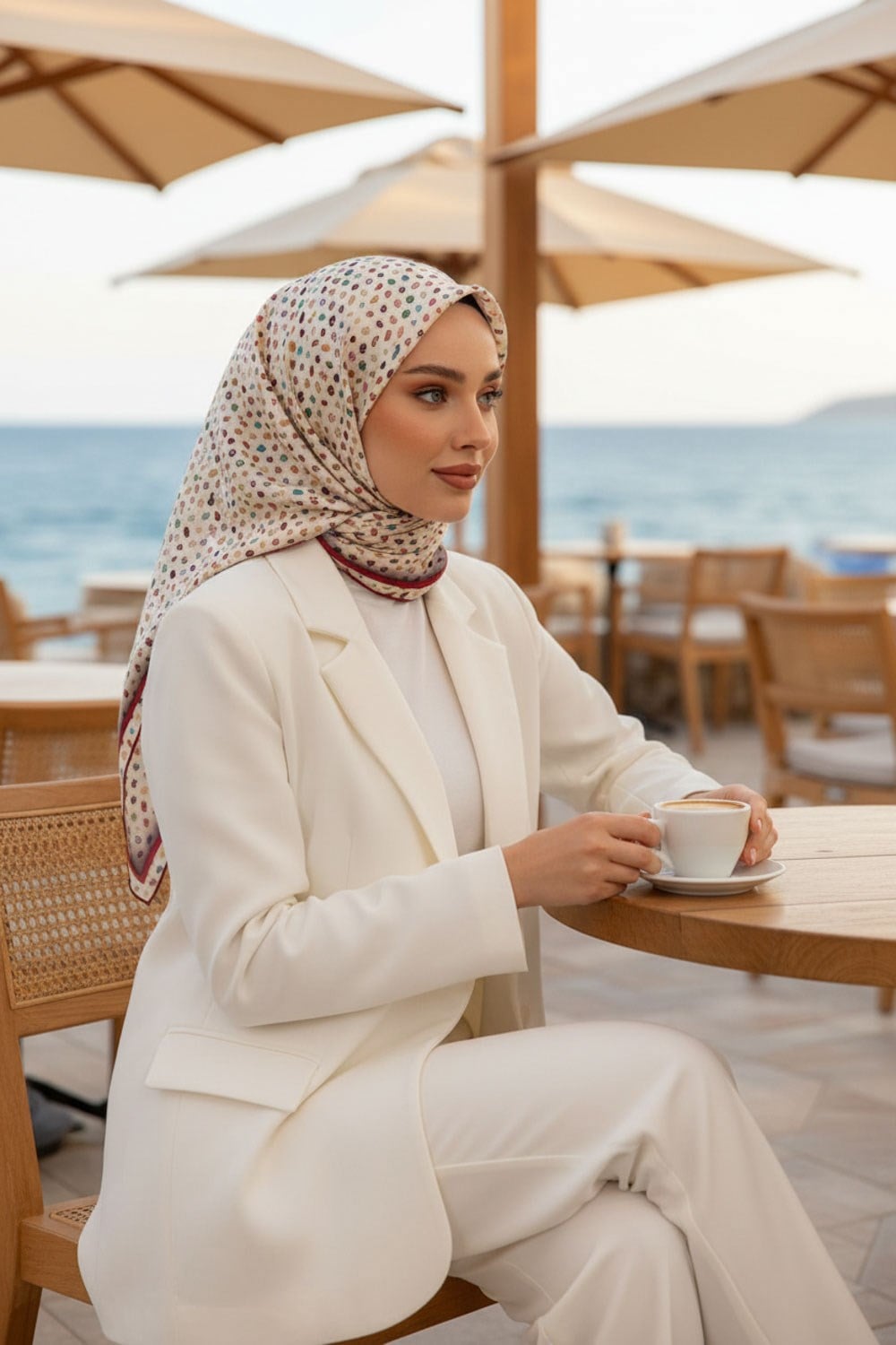 %100 Twill İpek Çıtır Desenli Krem - Bordo Renkli 90x90 Eşarp Dikim Şekli : El Dikişi