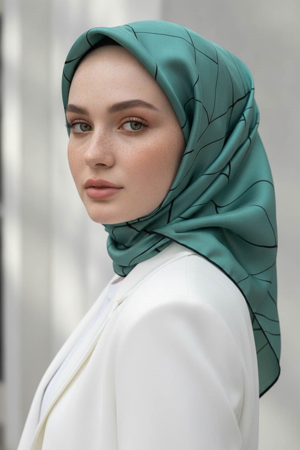 %100 Twill İpek Çizgi Desenli Mint Yeşili - Siyah Renkli 90x90 Eşarp Dikim Şekli : El Dikişi