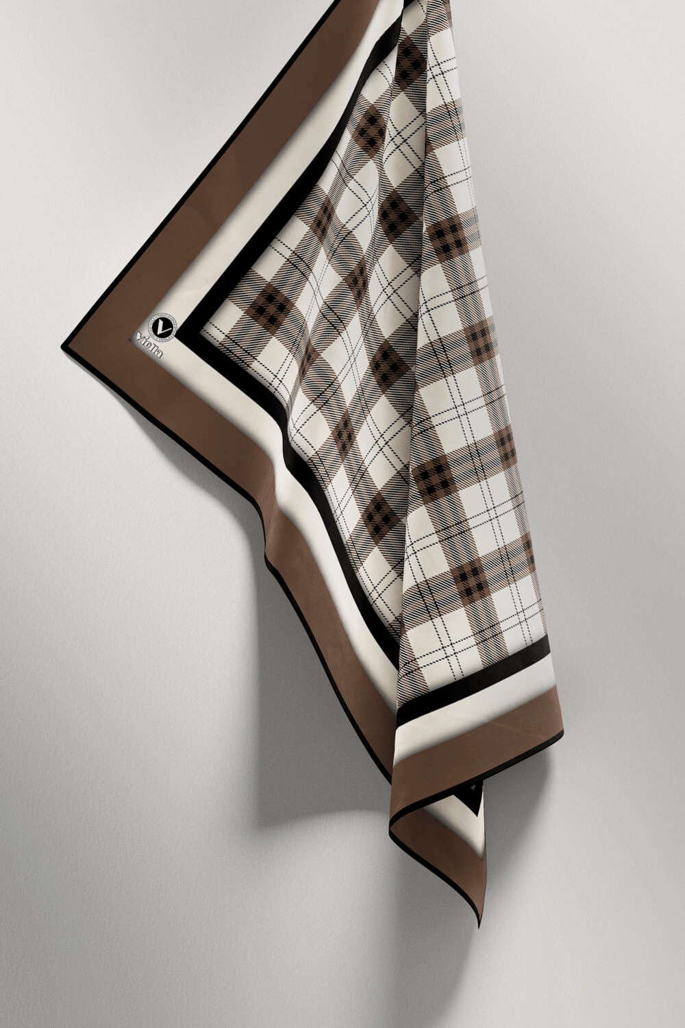Twill Ekose Desenli Vizon Renkli 90x90 Eşarp (İpek İçermez) Kenar Dikiş Şekli El Dikişli