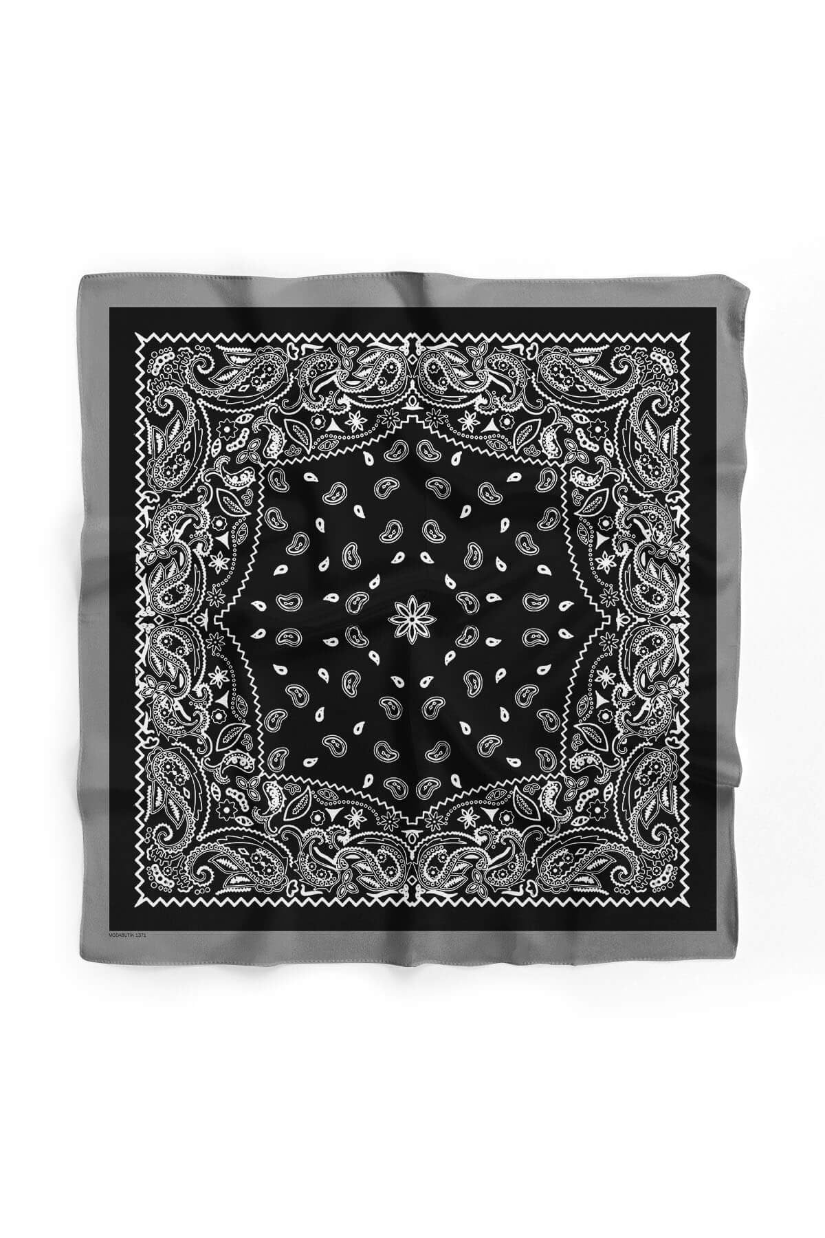 Violla B17 Kadın Siyah Beyaz Şal Desenli 50x50 Bandana