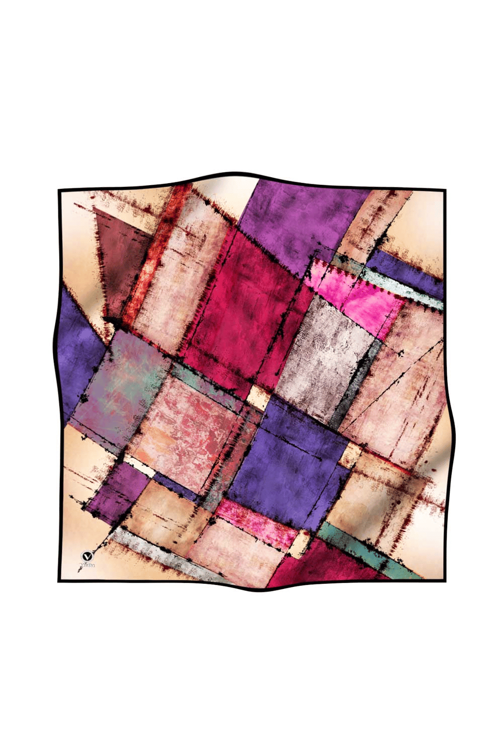 Twil Yamalı Ve Geometrik Desenli Mürdüm Renkli 90x90 Eşarp (İpek İçermez) Dikim Şekli : El Dikişi
