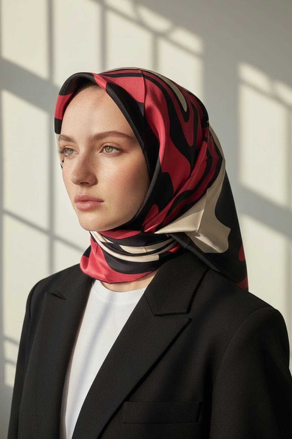 100% Twill İpek Dalga Desenli Siyah - Bordo Renkli 90x90 Dikim Şekli : El Dikişi Eşarp
