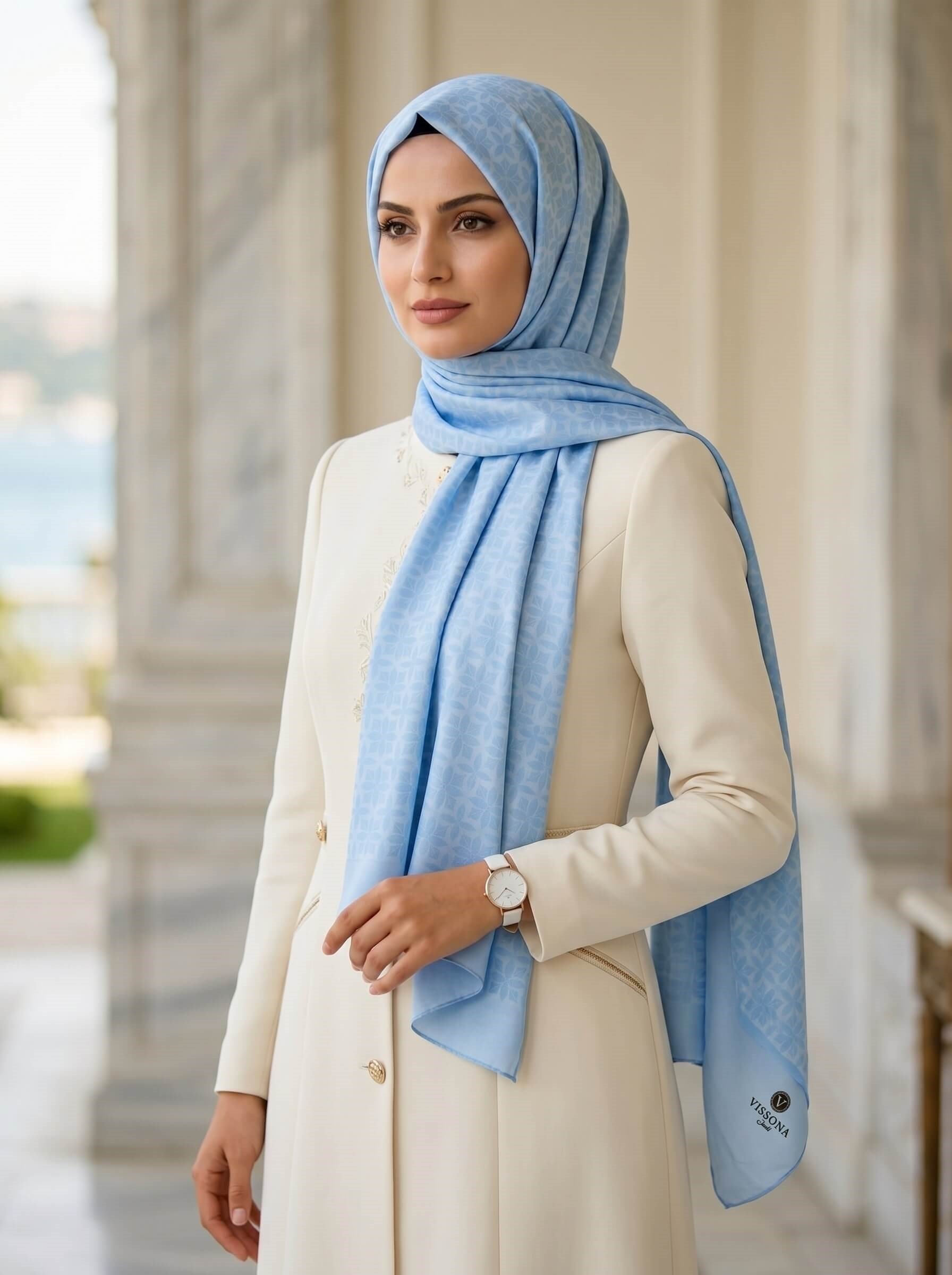 %100 Saf İpek Şal İnce Saten Vual Dokuma Jakar Desenli 90x210 Şal