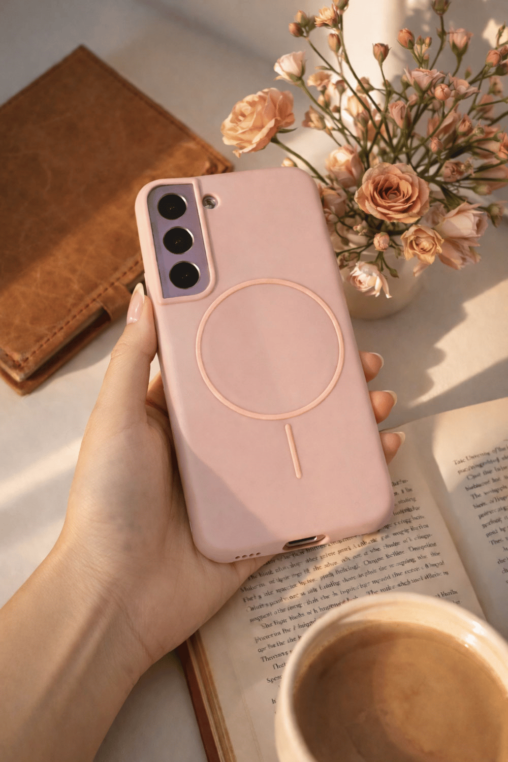 SAMSUNG Galaxy S22 Uyumlu İçi Kadife Magsafe Wireless Şarz Özellikli Pembe Renkli Telefon Kılıfı