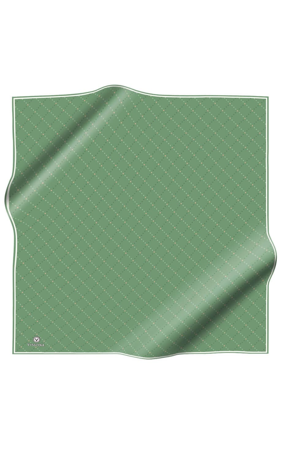 %100 Twill İpek Minik V Desenli Zümrüt Yeşili Renkli 90x90 Eşarp Dikim Şekli : El Dikişi