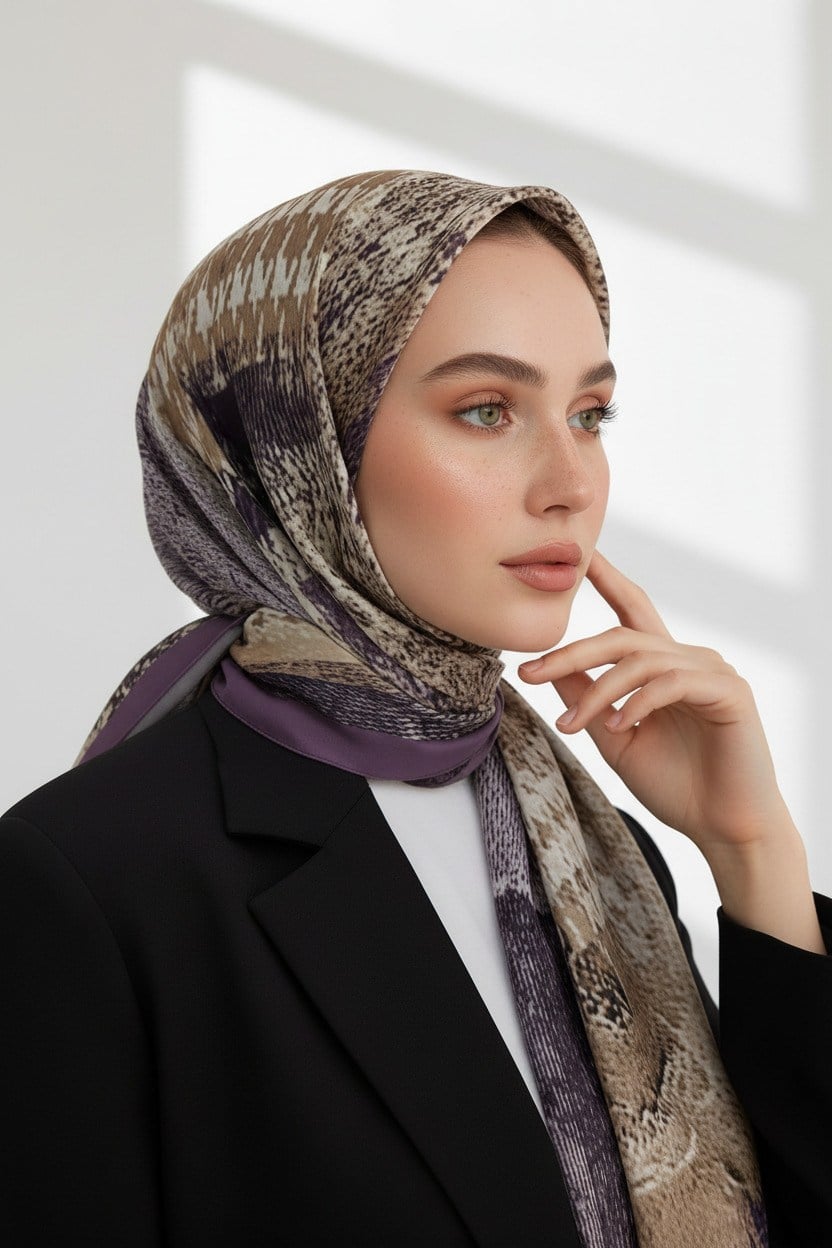 KREP KAZAYAĞI DESENLİ LİLA RENKLİ 75X195 KIRIŞMAZ ŞAL