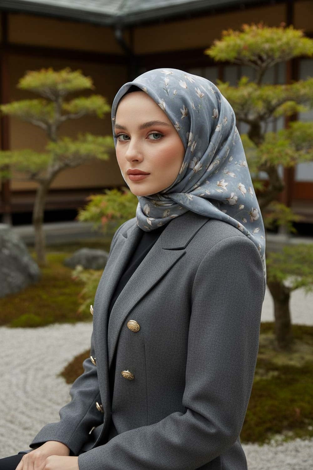 %100 Twill İpek Çiçek Desenli Mint Yeşili Renkli 90x90 Eşarp Dikim Şekli : El Dikişi