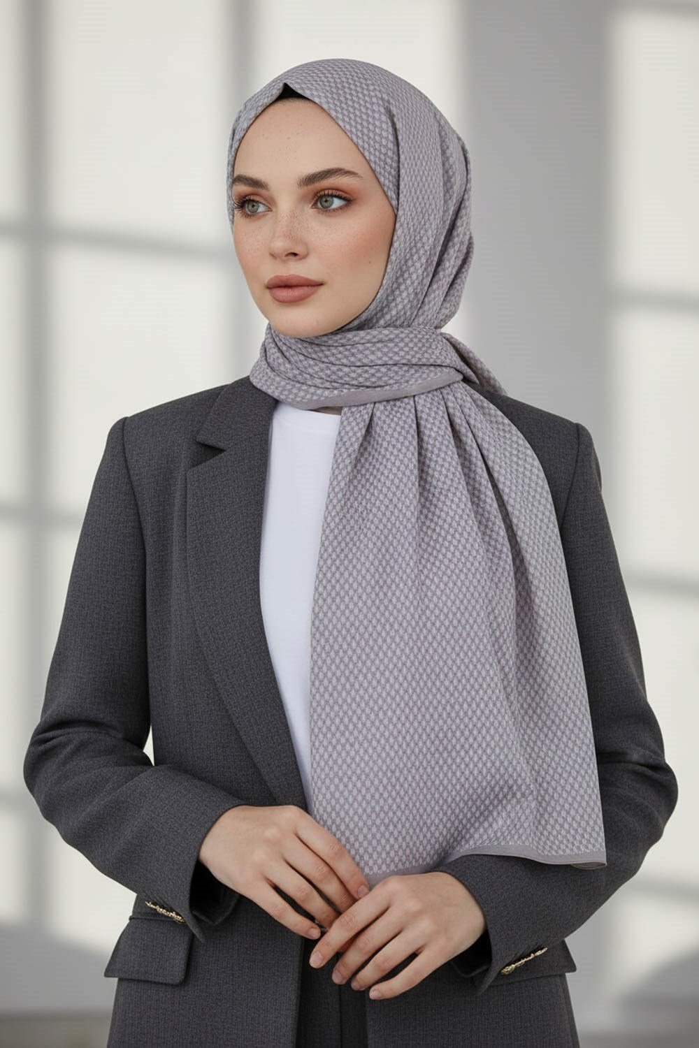 KREP HASIR DESENLİ GRİ RENKLİ 75X195 KIRIŞMAZ ŞAL
