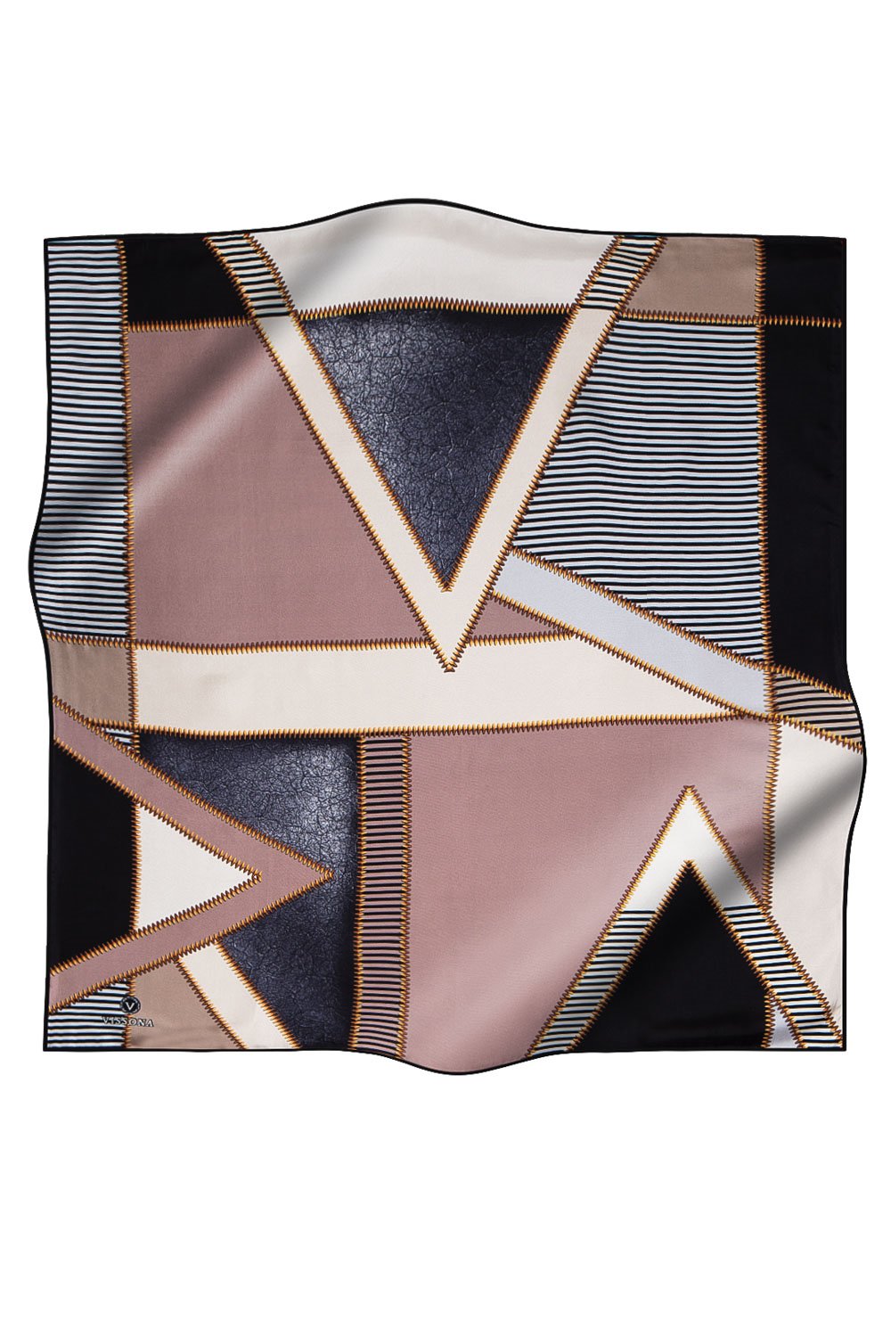 % 57 İPEK % 43 VİSKON Twill İpek Geometrik Desenli Sütlü Kahve - Krem Renkli 90x90 Eşarp Dikim Şekli : El Dikişi