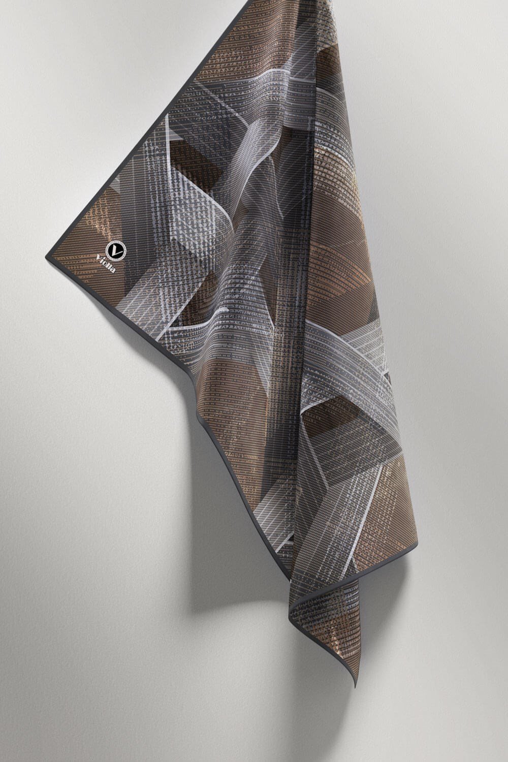Twill Dokulu Geometrik Desenli Gri - Bej Renkli 90x90 Eşarp (İpek İçermez) Kenar Dikiş Şekli El Dikişli